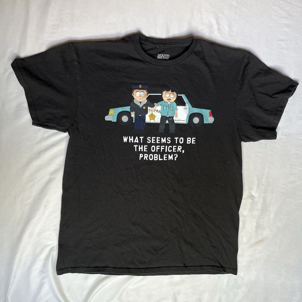 South Park T Shirt Men’s L Black Short Sleeve Randy Funny Officer